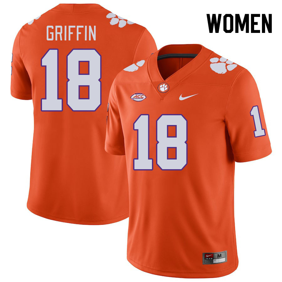 Women's Clemson Tigers Kylon Griffin #18 College Orange NCAA Authentic Football Stitched Jersey 23WL30ZM